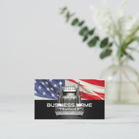 セミトラック退役軍人トラック米国国旗 名刺 (スタンド正面)