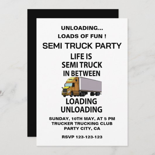 セミトラック運転手のパーティー 招待状 (正面/裏面)