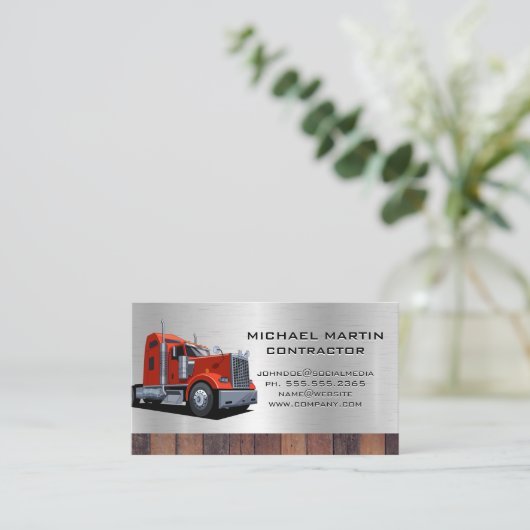 セミトラック | 金属と木材 名刺 (スタンド正面)