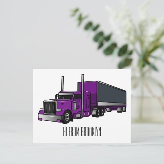 セミトレーラートラック漫画イラストレーション ポストカード (スタンド正面)