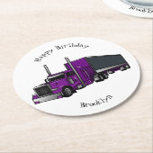 セミトレーラートラック漫画イラストレーション ラウンドペーパーコースター (アングル)
