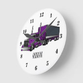 セミトレーラートラック漫画イラストレーション ラウンド壁時計 (傾斜)