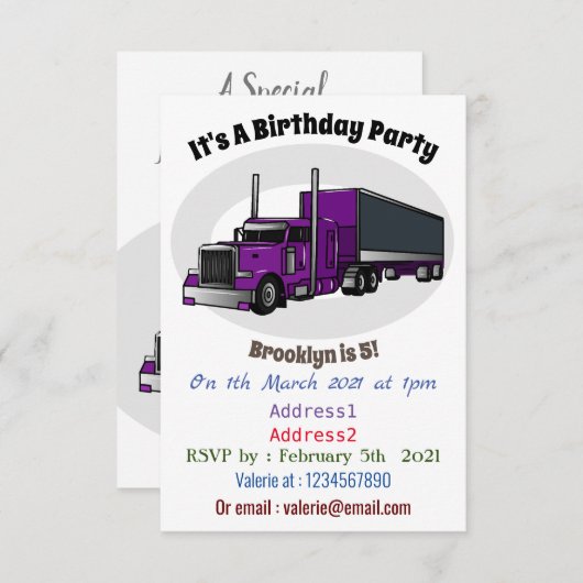 セミトレーラートラック漫画イラストレーション 招待状 (正面/裏面)