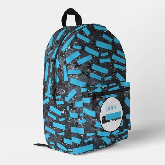 セミトレーラートラック輸送トラックブルー名 プリントバックパック (裏面左端)