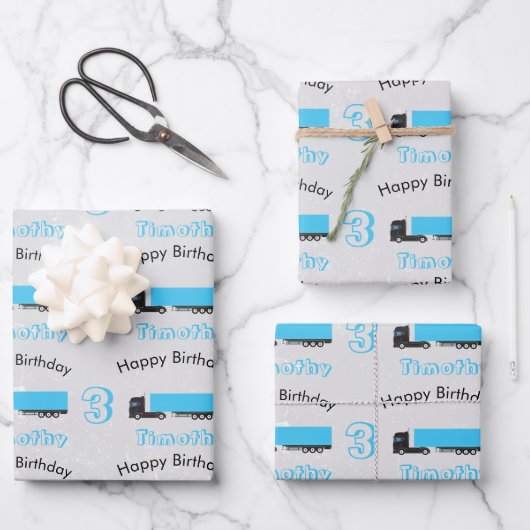 セミトレーラートラック輸送トラック誕生日 ラッピングペーパーシート (正面)