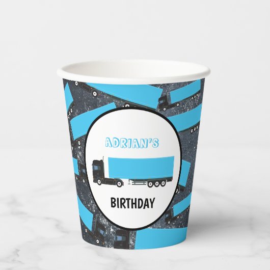 セミトレーラートラック輸送トラック誕生日 紙コップ (正面)