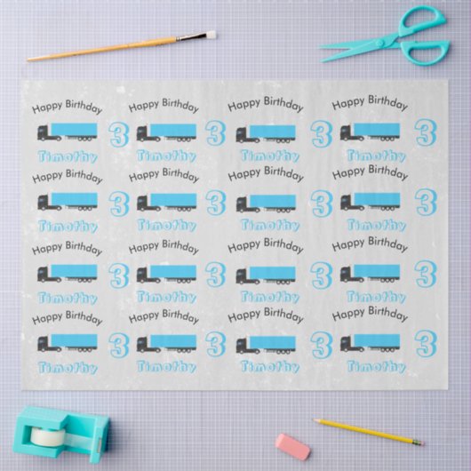 セミトレーラートラック輸送トラック誕生日 薄葉紙 (クラフト)