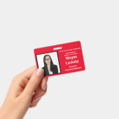 セミナー参加者の横赤と白線 バッジ (手持ち)