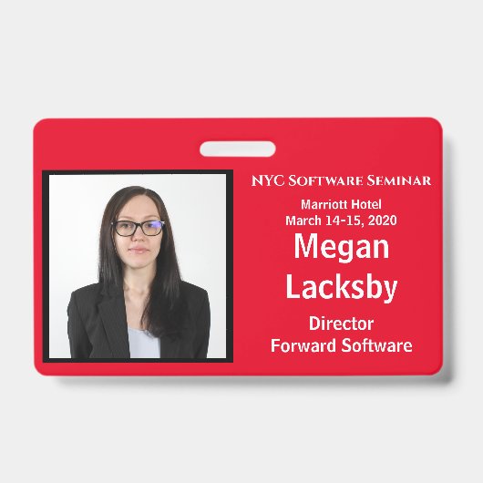 セミナー参加者の横赤と白線 バッジ (正面)