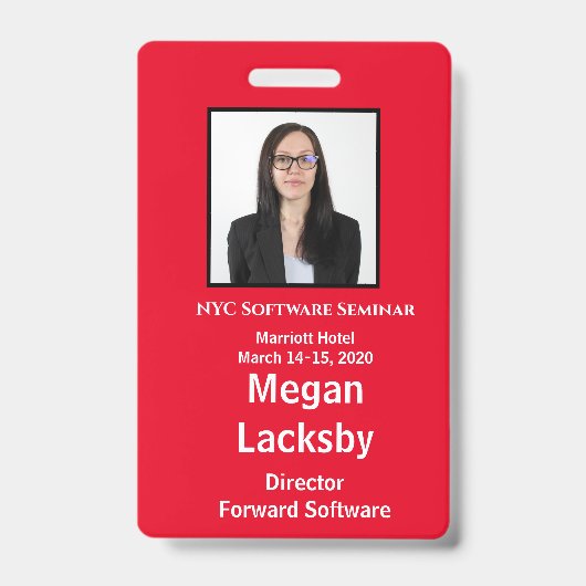 セミナー参加者の赤と白縦 バッジ (正面)