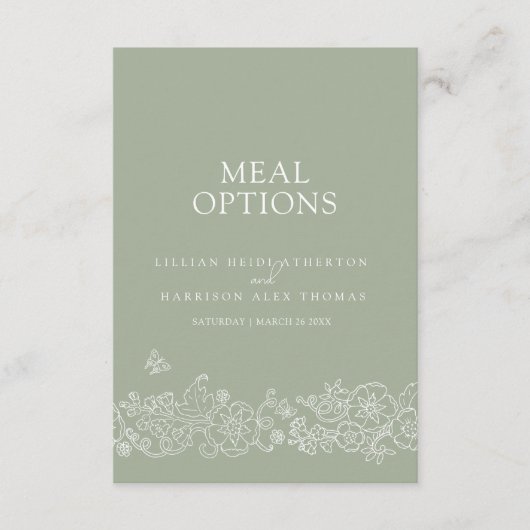 セミ結婚ングオプションのセージ緑の白 エンクロージャーカード (正面)