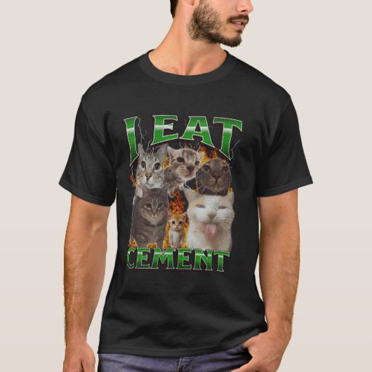 セメントを食べる面白い猫のミームの海賊版グラフィック Tシャツ (正面)