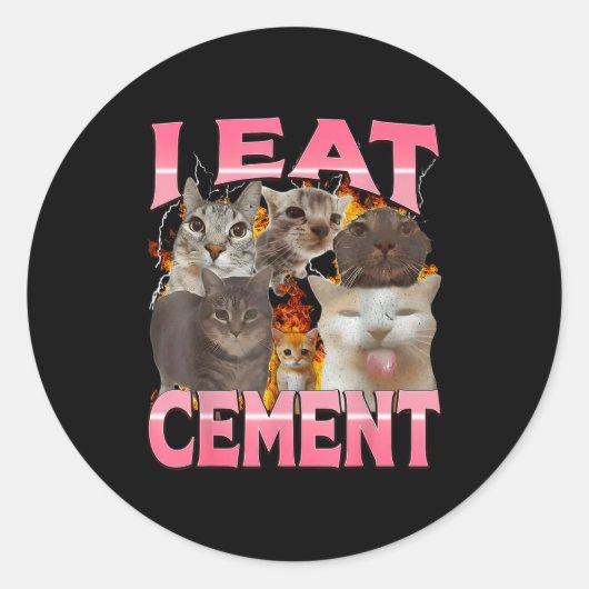セメントを食べる面白い猫のミーム インターネットミーム おもしろM ラウンドシール (正面)