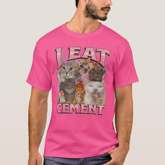 セメントを食べる面白い猫のミーム インターネット・ミーム おもしろM Tシャツ (正面)