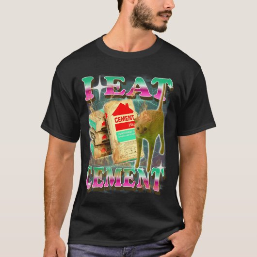 セメントを食べる面白い猫のミーム 不条理 サプライズ GenZ Tシャツ (正面)