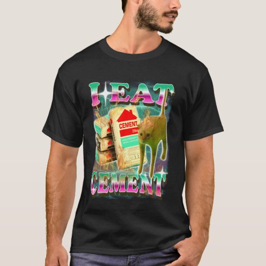 セメントを食べる面白い猫ミーム 不条理なサプライズ Gen-Z H Tシャツ (正面)