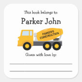 セメントトラック子供用蔵書票 スクエアシール (正面)