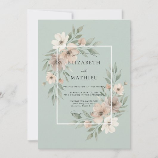 セラドンカラーの優しいウェディング 招待状 (正面)