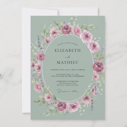 セラドンソフトモーブの芍薬の結婚式 招待状 (正面)