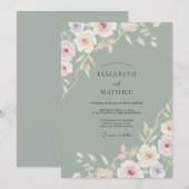 セラドンピンクの芍薬の結婚式 招待状 (正面/裏面)