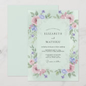 セラドンペリウィンクル芍薬の結婚式 招待状 (正面/裏面)