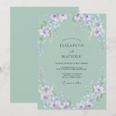 セラドンライラックの野の花の結婚式 招待状 (正面/裏面)