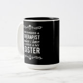 セラピストのコーヒー及び私の姉妹フレームの白い黒 ツートーンマグカップ (正面左)
