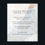 セラピストカウンセラーのオンラインまたは電話チラシ チラシ<br><div class="desc">社会的な距離の間のセラピーに特化したセラピストまたはカウンセラーのためのチラシ。美しい穏やかな抽象芸術背景。オンラインまたは電話で新しいソーシャルセラピーサービスを促進する。</div>