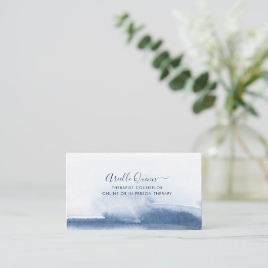 セラピストカウンセラーセリーンインディゴウォーターカラー 名刺 (スタンド正面)