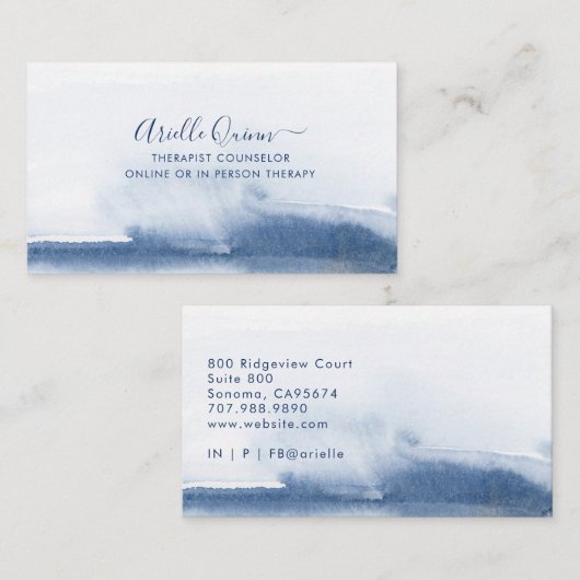 セラピストカウンセラーセリーンインディゴウォーターカラー 名刺 (正面/裏面)