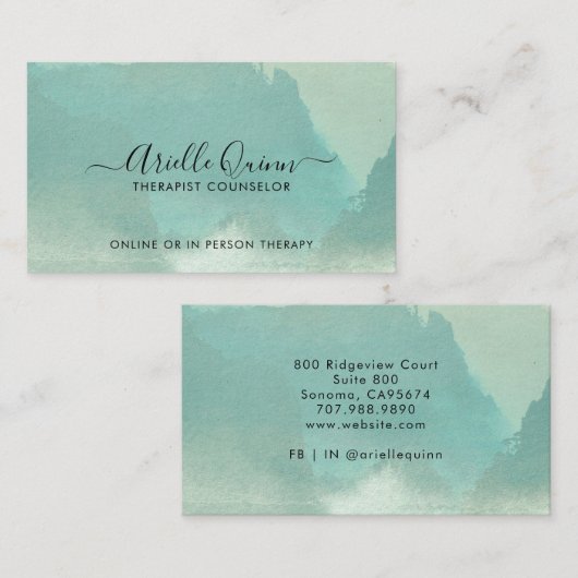 セラピストカウンセラー抽象芸術ブルーグリーンウォーター色 名刺 (正面/裏面)