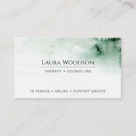 セラピストカウンセラー抽象芸術水彩緑 名刺 (正面)