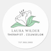 セラピストカウンセラー穏やかなホワイトフラワービジネス ラウンドシール (正面)