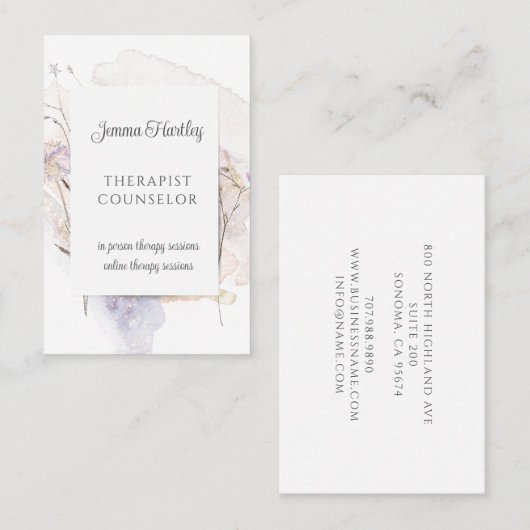 セラピストカウンセラー穏やかなワイルドフラワーウォーター色 名刺 (正面/裏面)