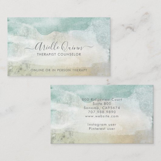 セラピストカウンセラー穏やかな抽象芸術水の色 名刺 (正面/裏面)