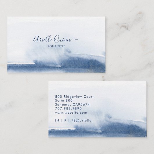 セラピストカウンセラー青抽象芸術水彩 名刺 (正面/裏面)