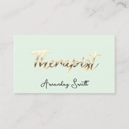 セラピストゴールデンスクリプトQRコードロゴミントグリーン 名刺 (正面)