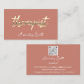 セラピストゴールデンスクリプトQRコードロゴ自然バラ 名刺 (正面/裏面)