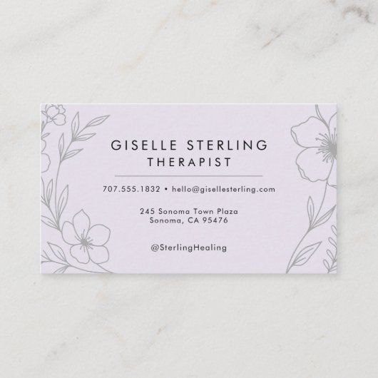 セラピストフローラ薄紫パープルヒーリングエレガント 名刺 (裏面)
