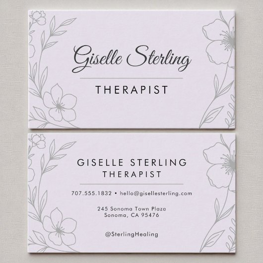 セラピストフローラ薄紫パープルヒーリングエレガント 名刺