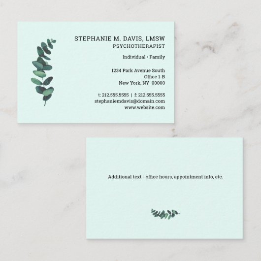 セラピストユーカリプトゥスグリーンユーロ名刺 名刺 (正面/裏面)