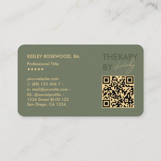 セラピスト理学療法士エレガントセージグリーン 名刺 (裏面)