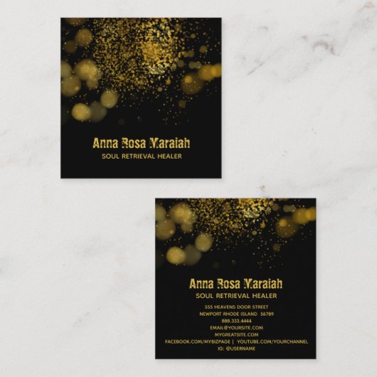 *~*セラピスト霊的金ゴールドグリッター《写真》ぼけ味神秘的 スクエア名刺 (正面/裏面)