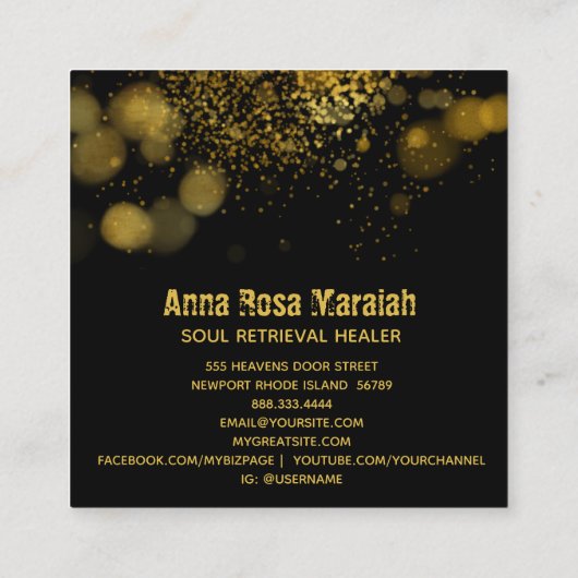 *~*セラピスト霊的金ゴールドグリッター《写真》ぼけ味神秘的 スクエア名刺 (裏面)