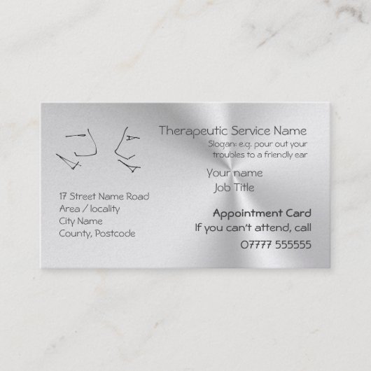 セラピーアポイントメントリマインダー、Talking Headsロゴ 予約カード (正面)