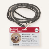 セラピー動物IDフォトバーコードレッドグレー バッジ (正面ランヤード)