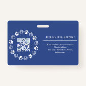 セラピー動物IDフォトバーコード深いブルー バッジ (裏面)