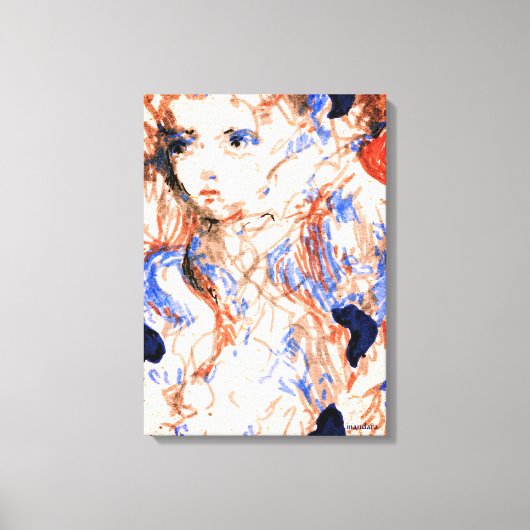 セラフ・エンジェル神話的な生き物インクペンスケッチ キャンバスプリント (正面)