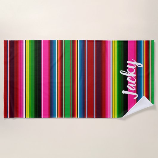 セラペ名前をカスタムする結婚ズバケーション ビーチタオル (正面)