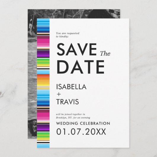 セラペ春ストライプ | 写真の保存日付 招待状 (正面/裏面)